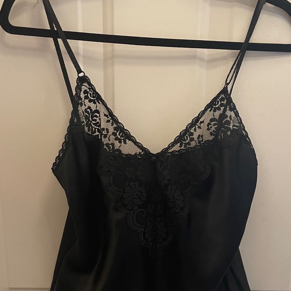 Vintage Chantilly Maidenform Black Lace Satin Camisole ILGWU Union 34